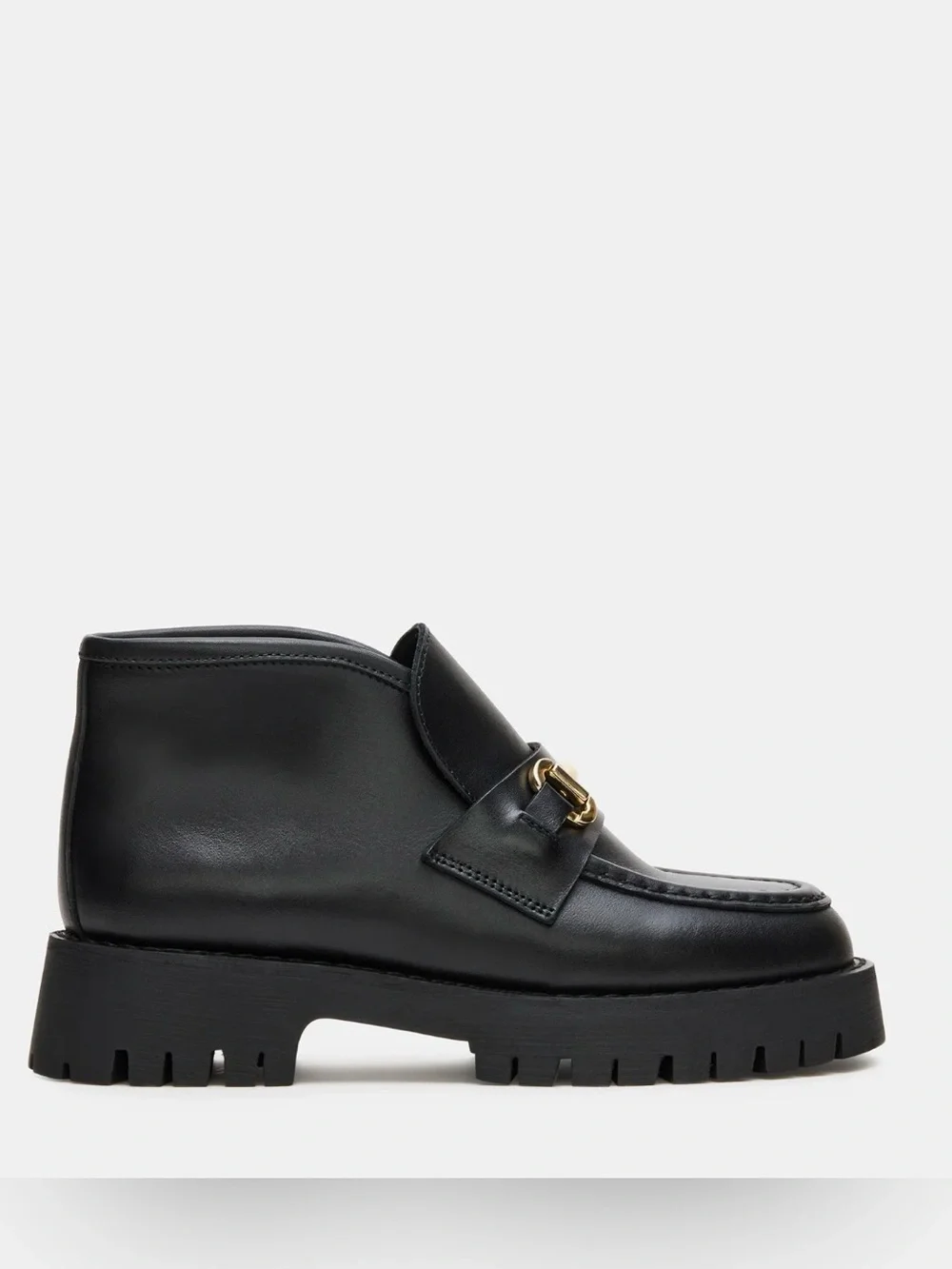 Steve Madden LEON Black Leather Horse bit Toe Chunky Platform Lug Sole Loafers
